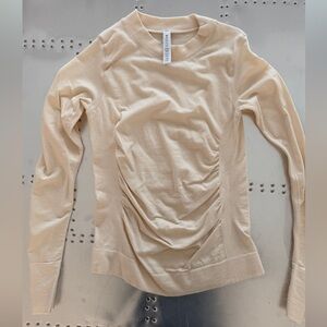 Athleta Cream Ruched Long-Sleeve Tee